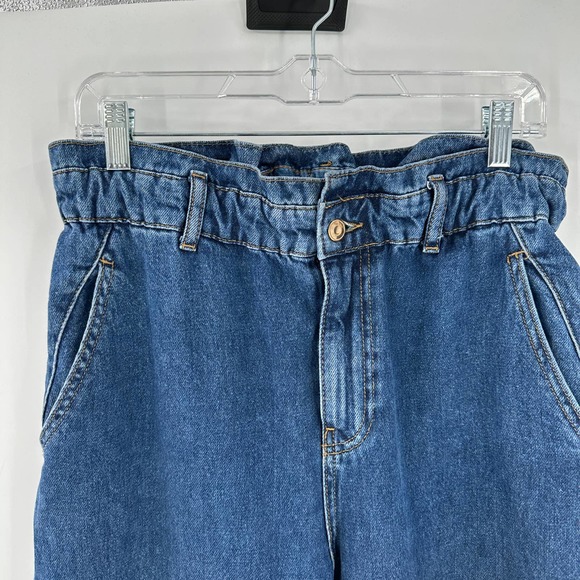 Zara Paperbag Waist Straight Leg Baggy Trendy Jeans - Picture 3 of 8